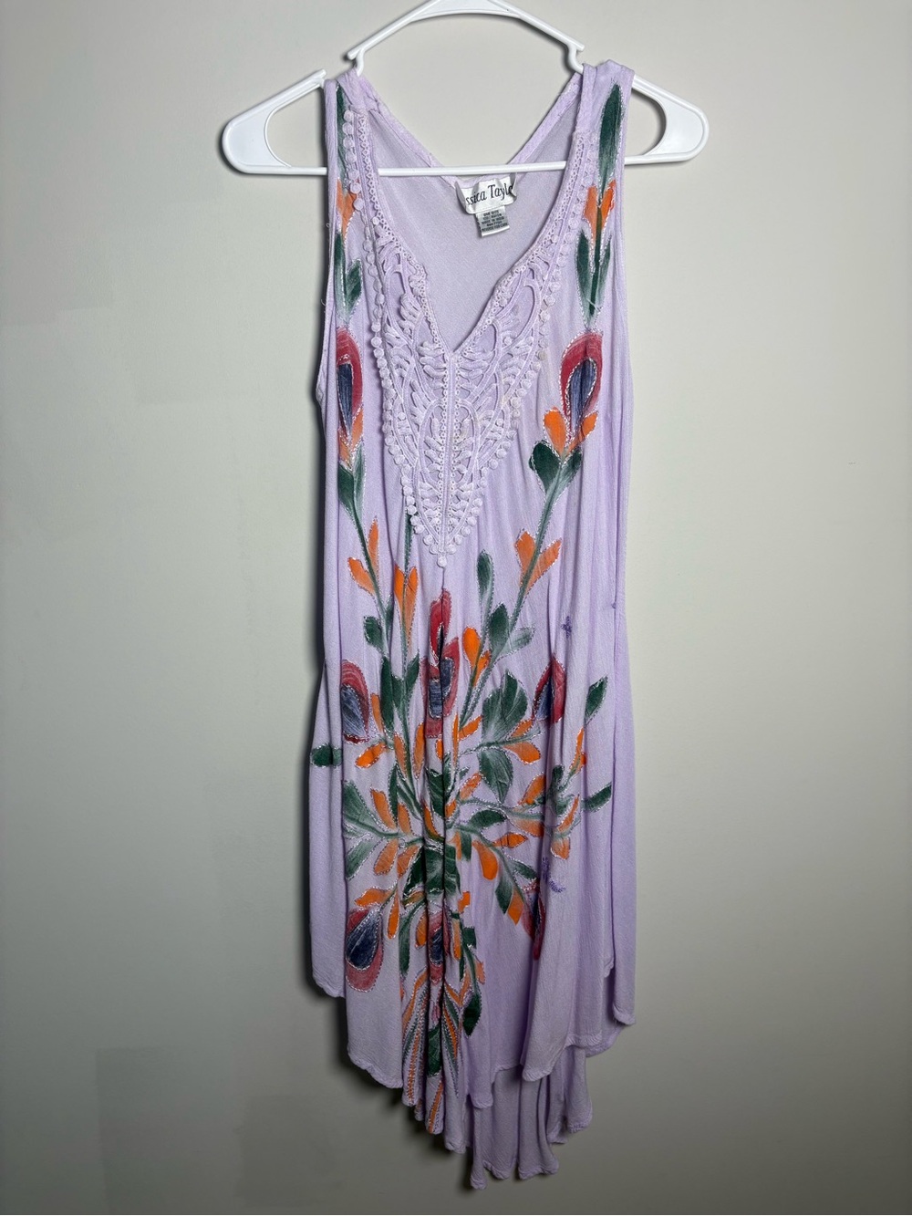 Lavender Floral Asymmetrical Crochet-Detail Dress